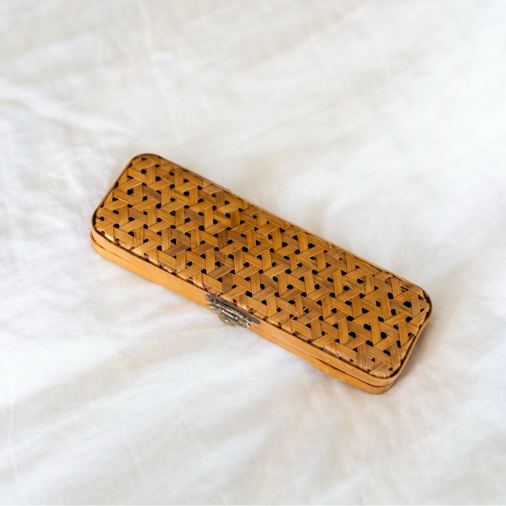 Vintage Woven Bamboo Rattan Pencil Case | Boho Storage Box